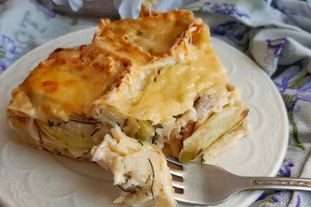 Запеканка из лаваша с курицей и овощами0