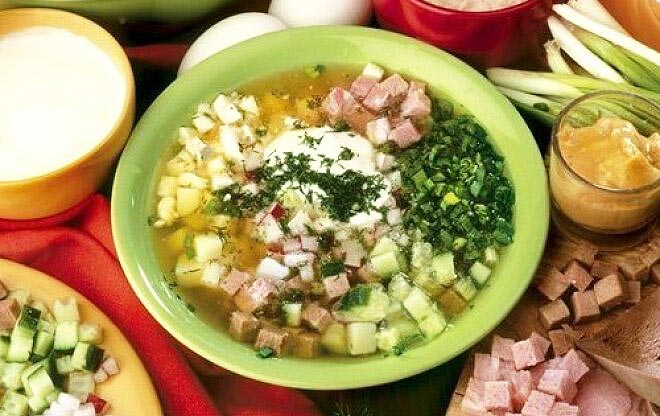 Мясная окрошка со свежим огурцом0